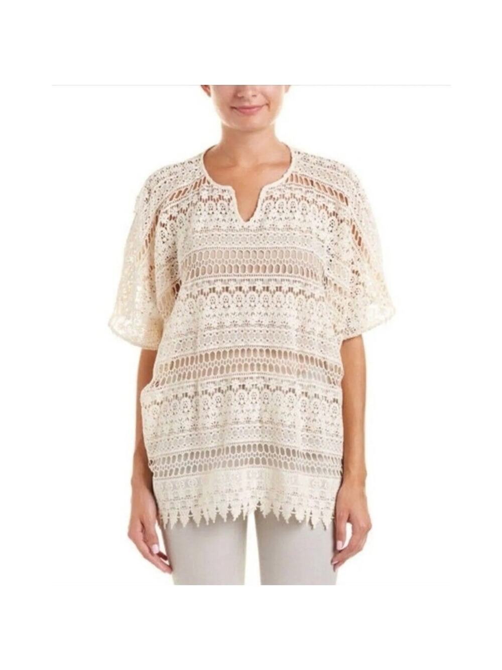 Cabi Ivory Lace Crochet Overlay Poncho Scarf Swim Cover S M